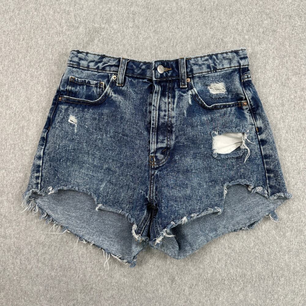 Wild Fable Mom Shorts WMNS 8 #VN1247024 Light Wash Blue Denim Distressed Frayed